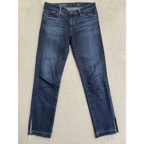 AG Mid Rise Stevie Capri Ankle Jeans Slit Raw Hem - Size 25 Medium Wash Stretch - Picture 1 of 9